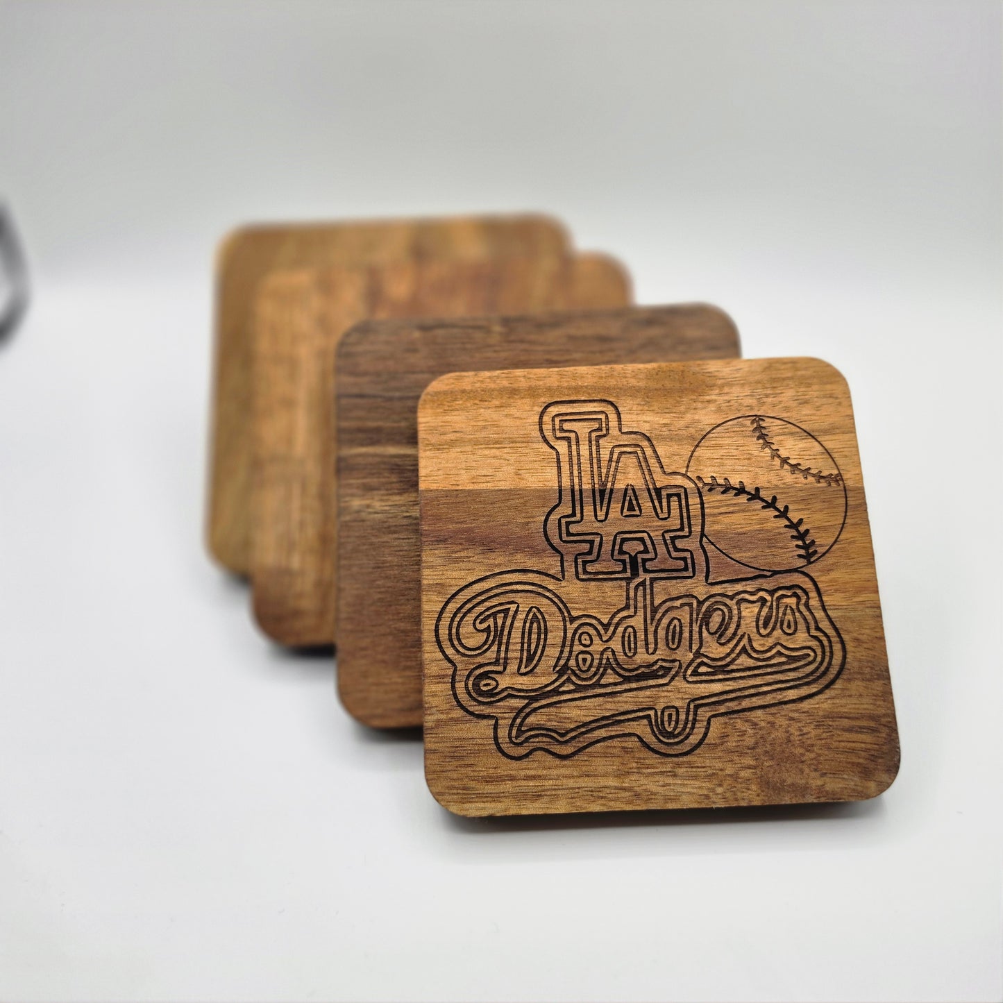Handmade Acacia Wood Laser Engraved Coasters – Set of 4