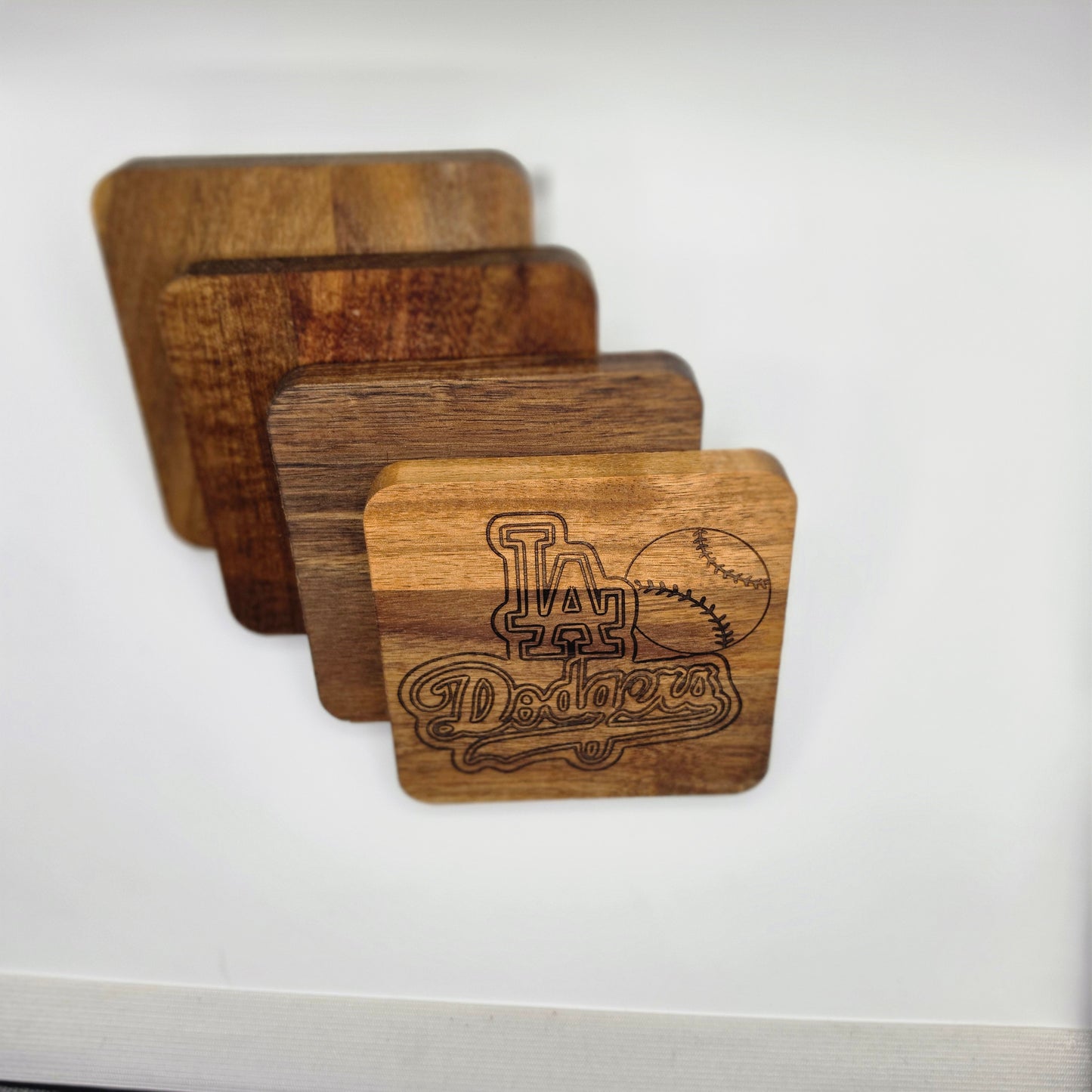 Handmade Acacia Wood Laser Engraved Coasters – Set of 4