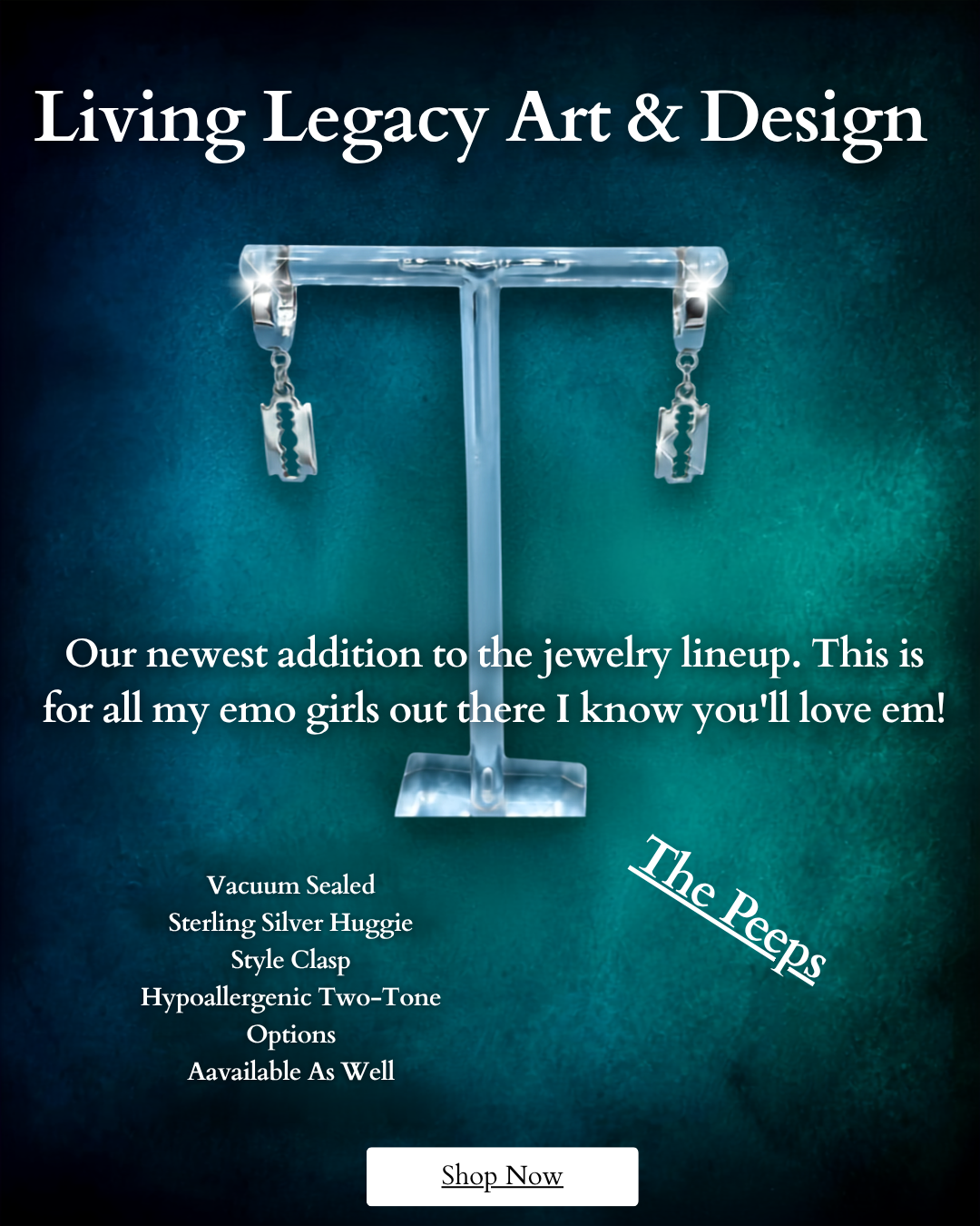 The Peeps Dangle Style Huggie Earrings elegantly showcase a vacuum sealed sterling silver design, perfect for adding sophistication to any outfit.