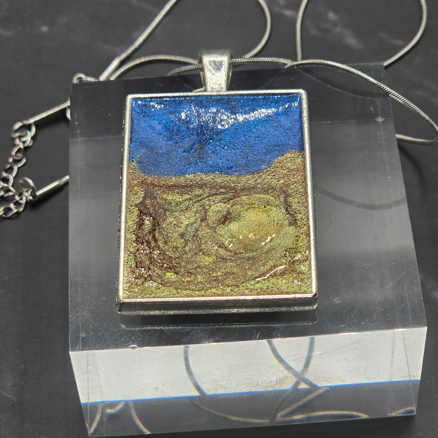 Starry Night Inspired Resin Silver Necklace