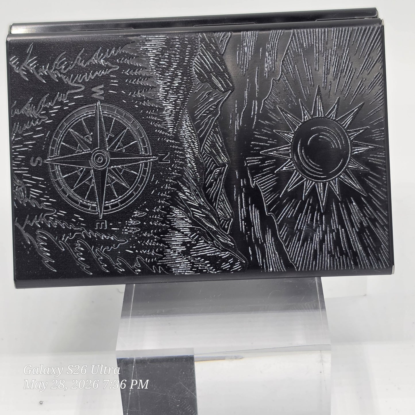Black Folding Cardholder w/ Laser engraved Compass Sun Mountains esign