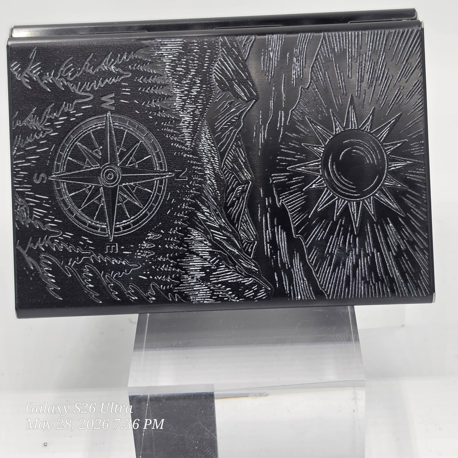 Black Folding Cardholder w/ Laser engraved Compass Sun Mountains esign