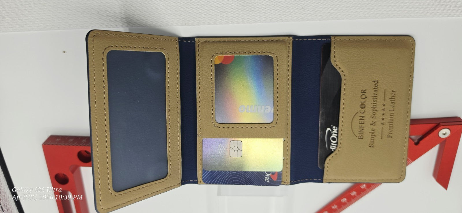 BINFEN COLOR Men's Trifold Wallet Colorblock Blue/Beige, Logo, Credit Card