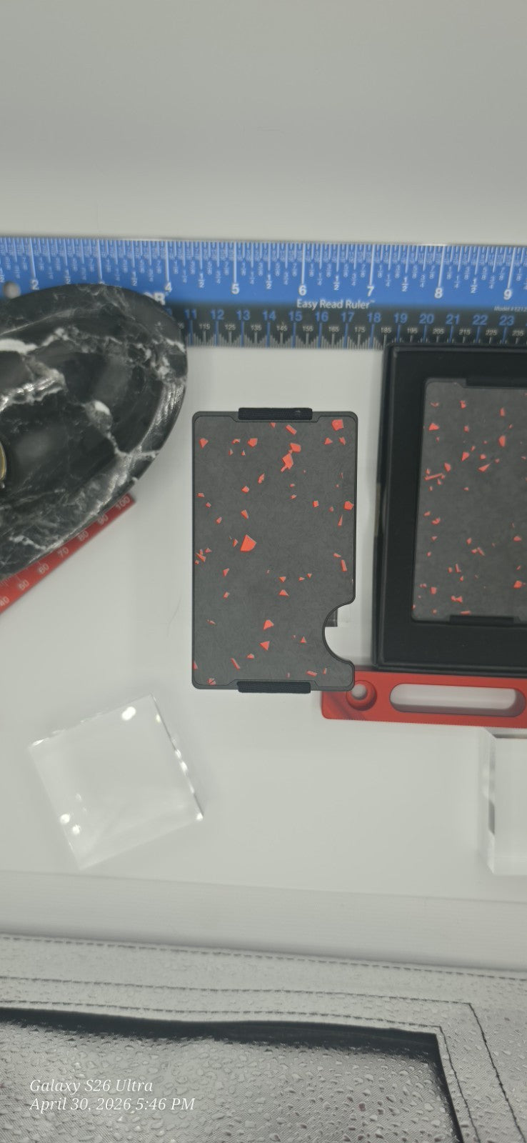 Forged Carbon Red Slim Men's Card Wallet w Cash Spot, Laser/Hand Engravings? Yes