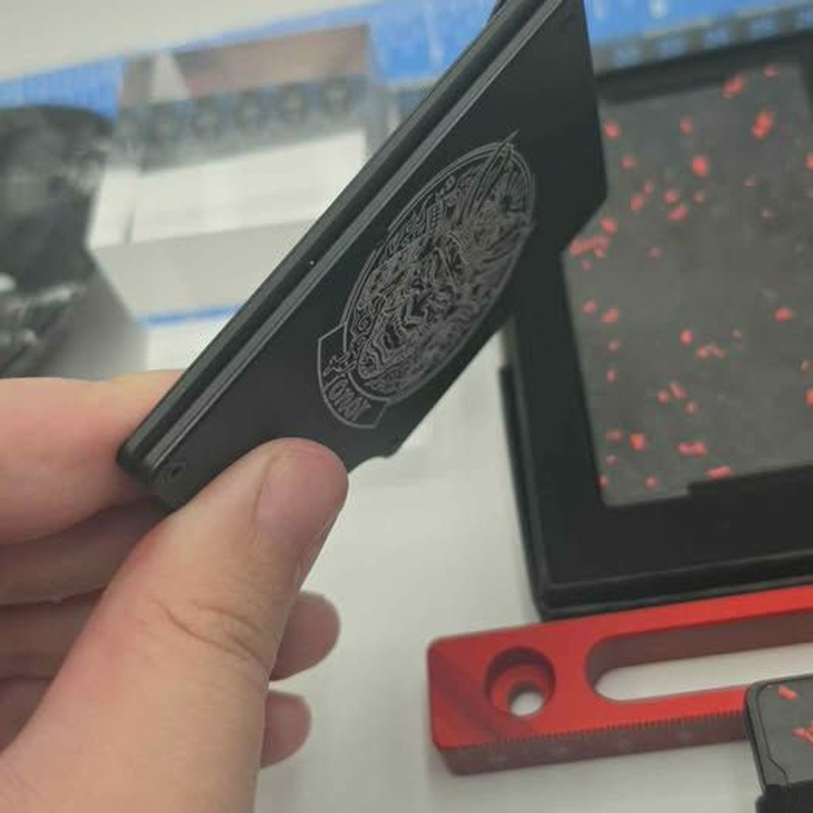 Custom Engraved Cardwallet with Cash Clip its called a Hana Mask and its a ward