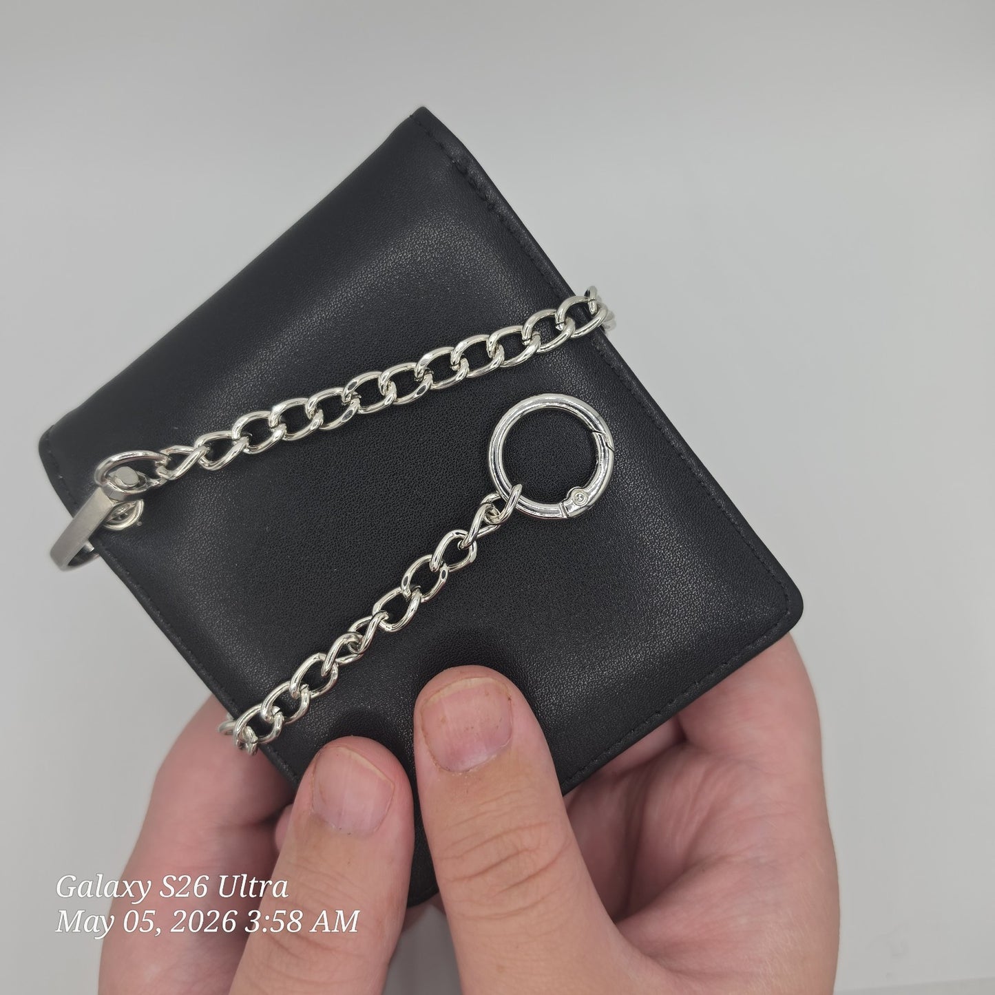 baellerry Black Men's Bifold Wallet w Chain Key Ring ID Window Card Slots