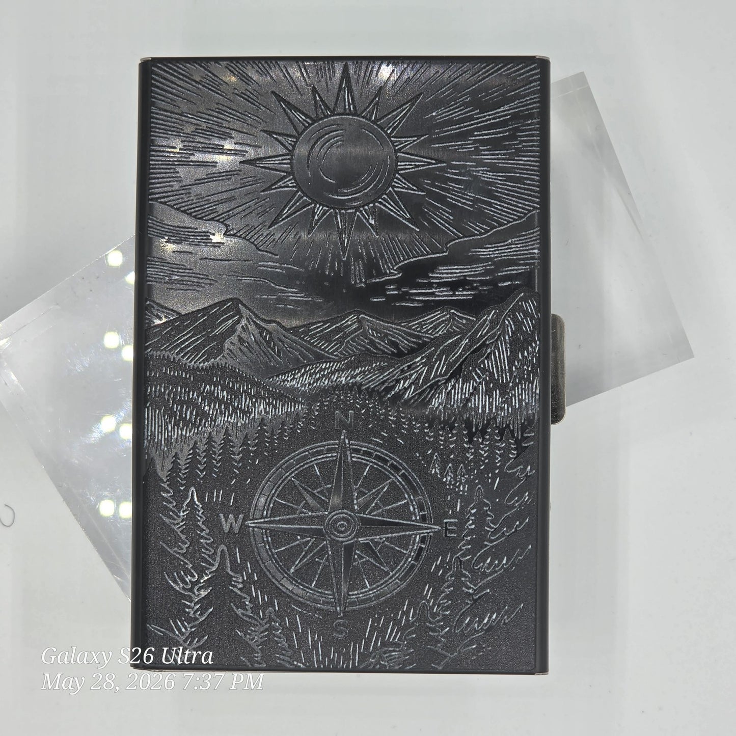 Black Folding Cardholder w/ Laser engraved Compass Sun Mountains esign