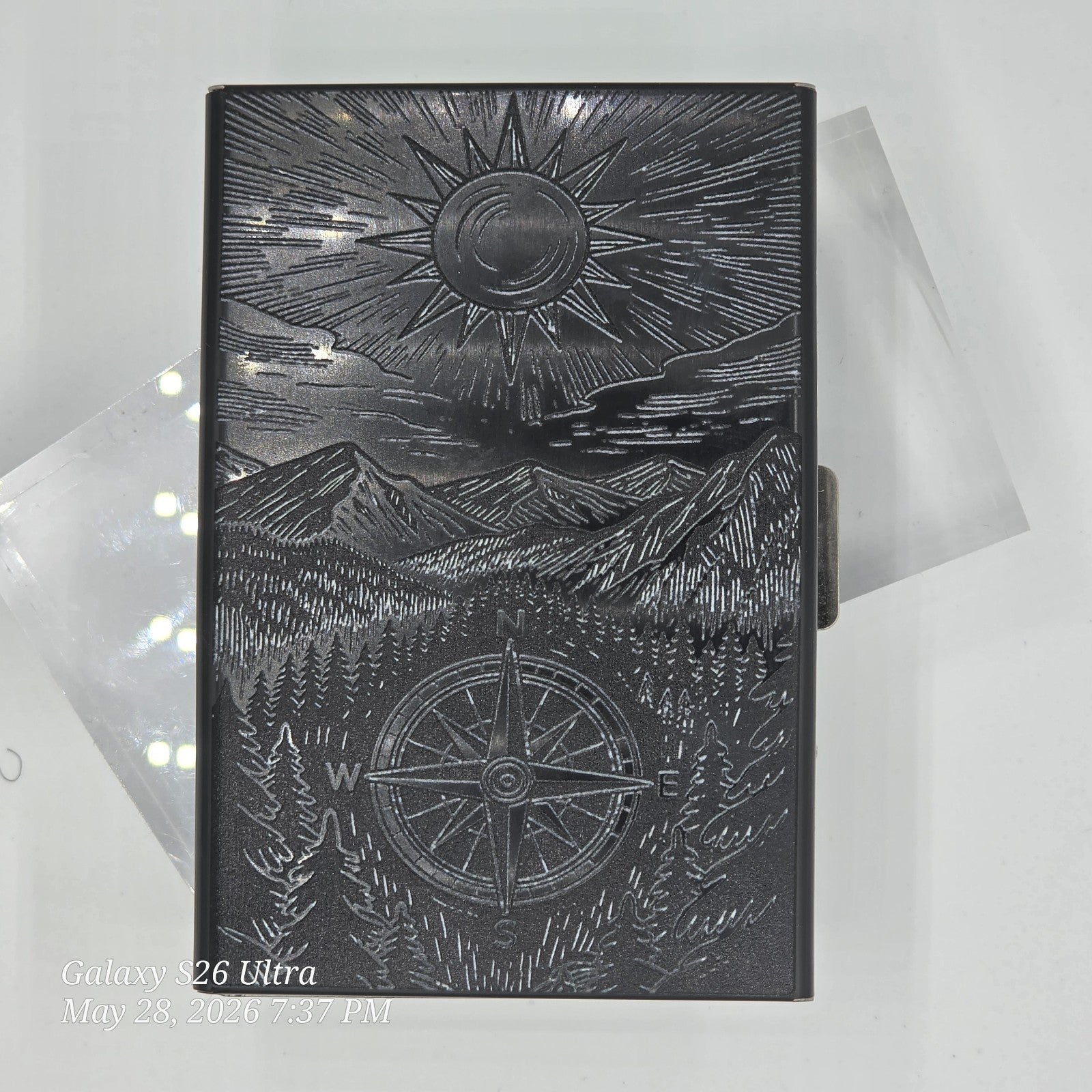 Black Folding Cardholder w/ Laser engraved Compass Sun Mountains esign