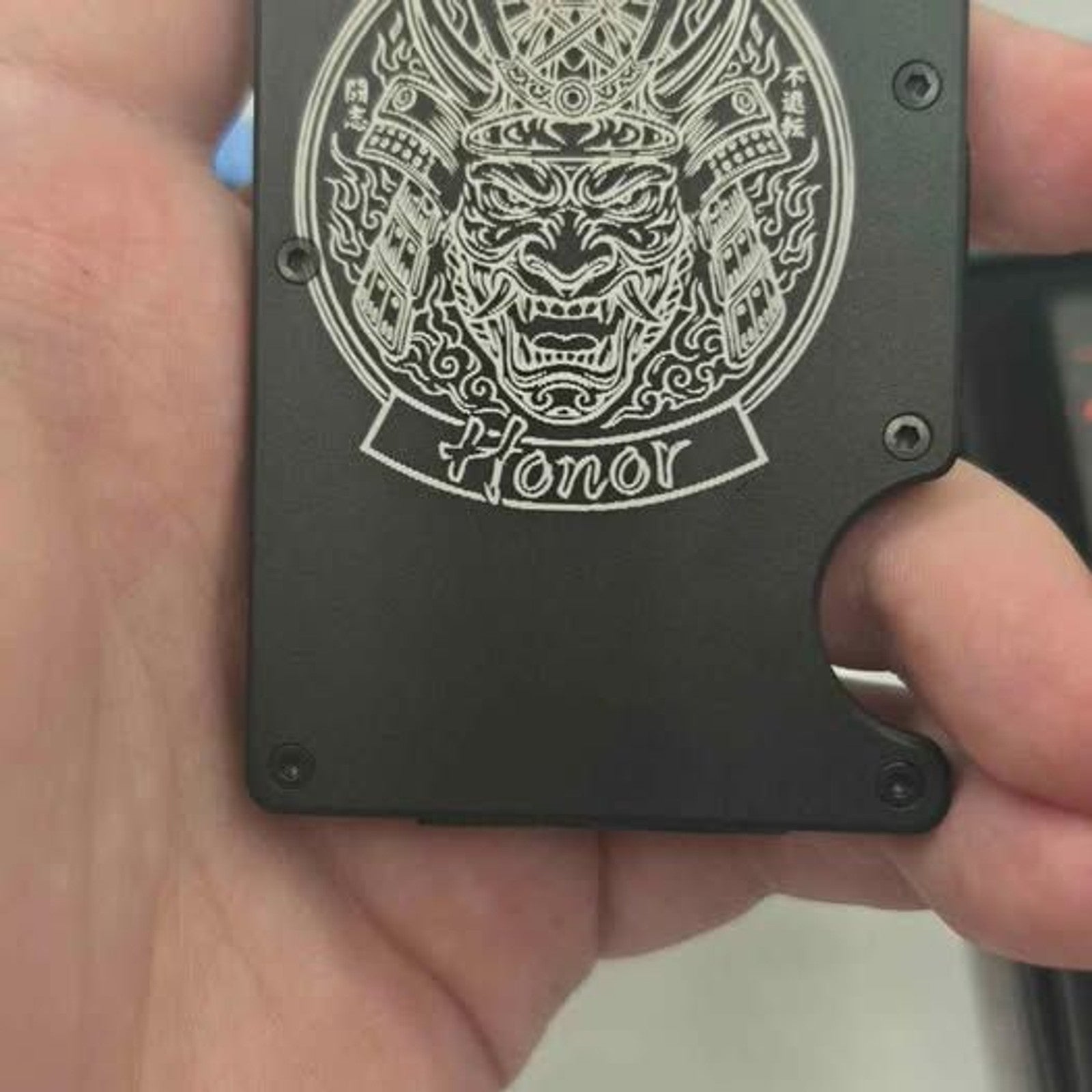 Custom Engraved Cardwallet with Cash Clip its called a Hana Mask and its a ward