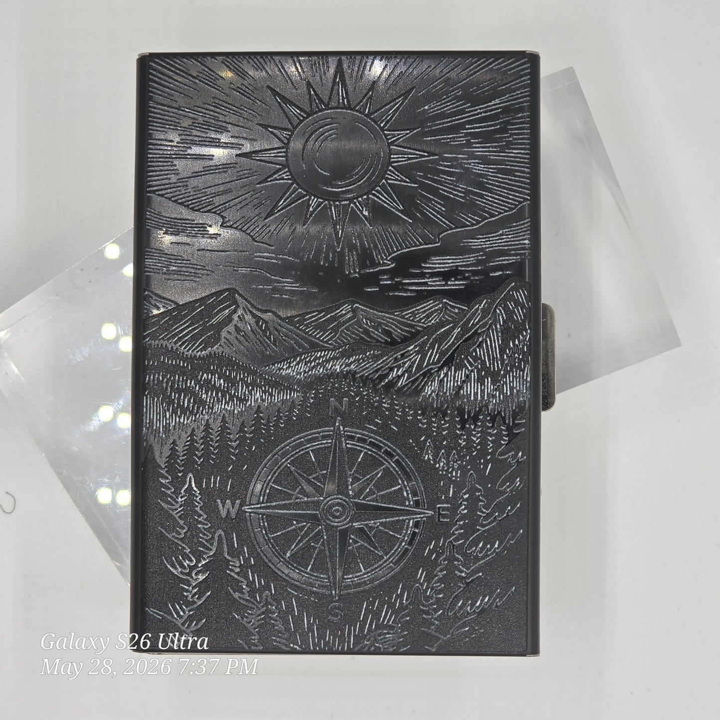 Black Folding Cardholder w/ Laser engraved Compass Sun Mountains esign