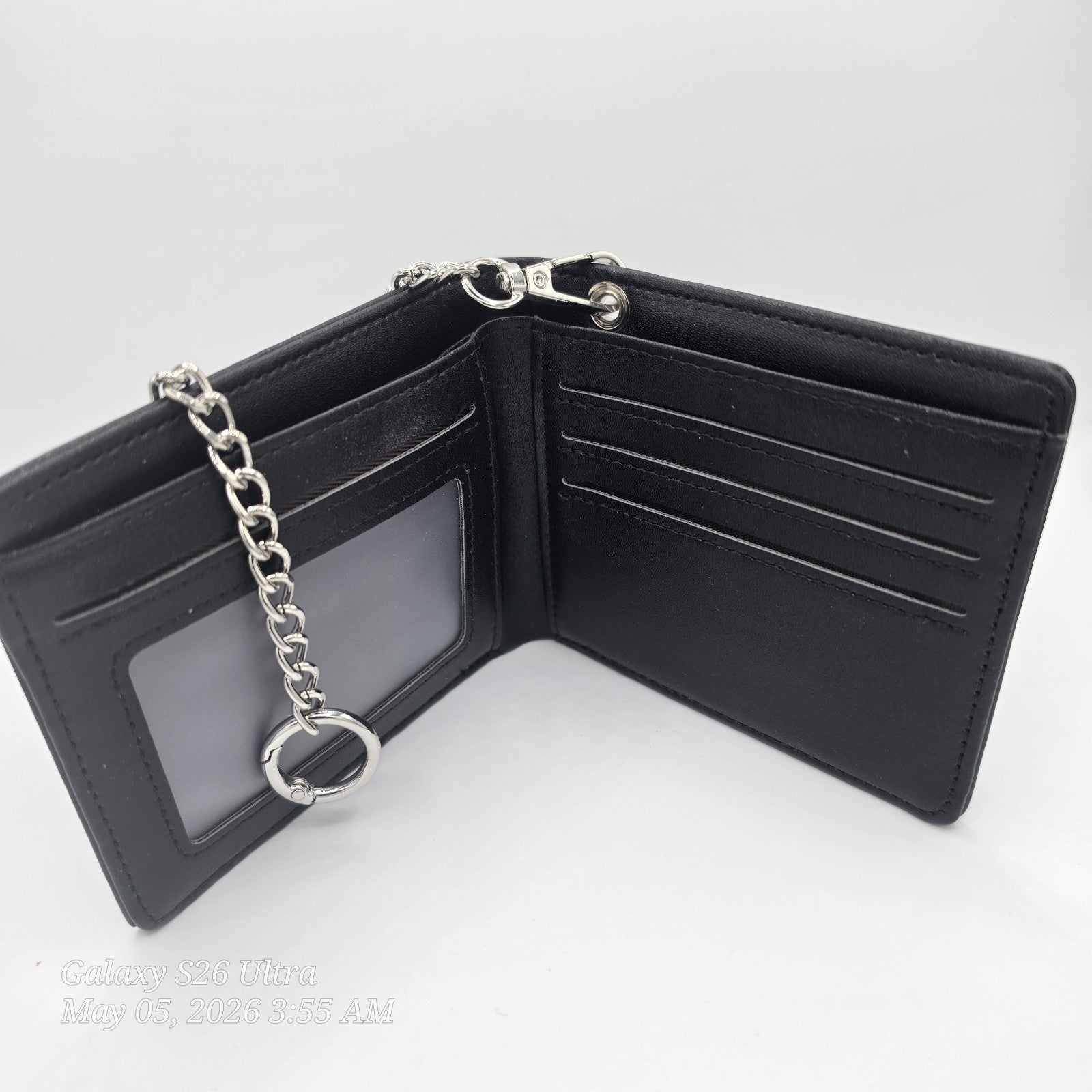 baellerry Black Men's Bifold Wallet w Chain Key Ring ID Window Card Slots