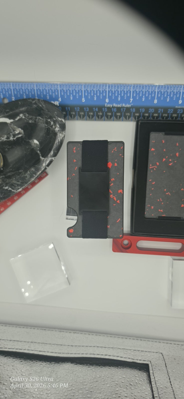 Forged Carbon Red Slim Men's Card Wallet w Cash Spot, Laser/Hand Engravings? Yes