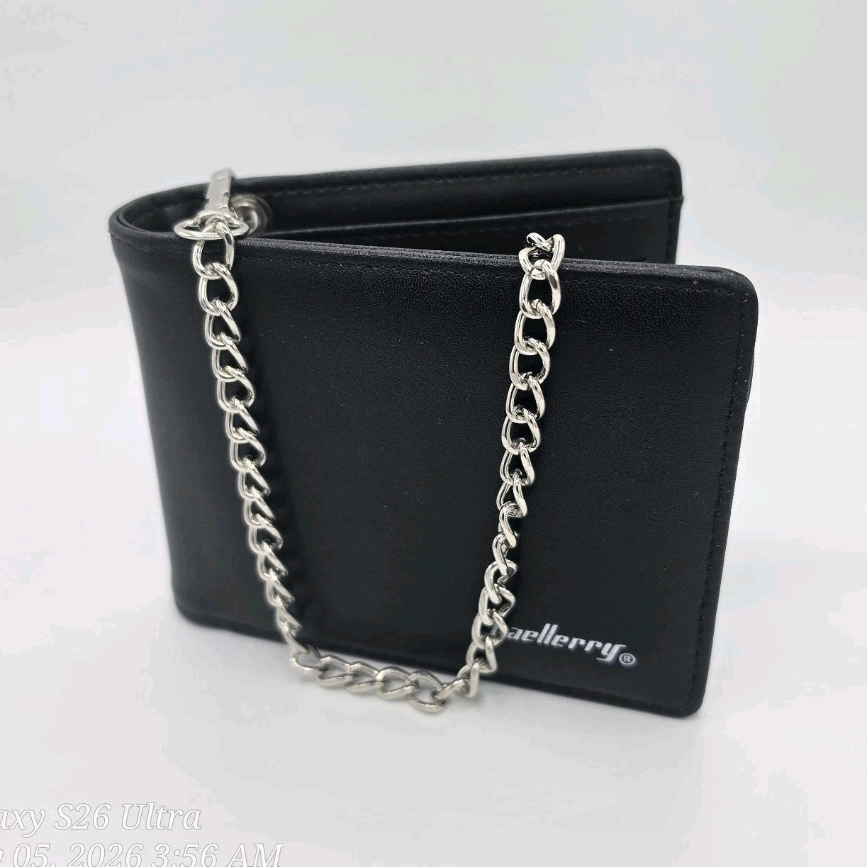 baellerry Black Men's Bifold Wallet w Chain Key Ring ID Window Card Slots