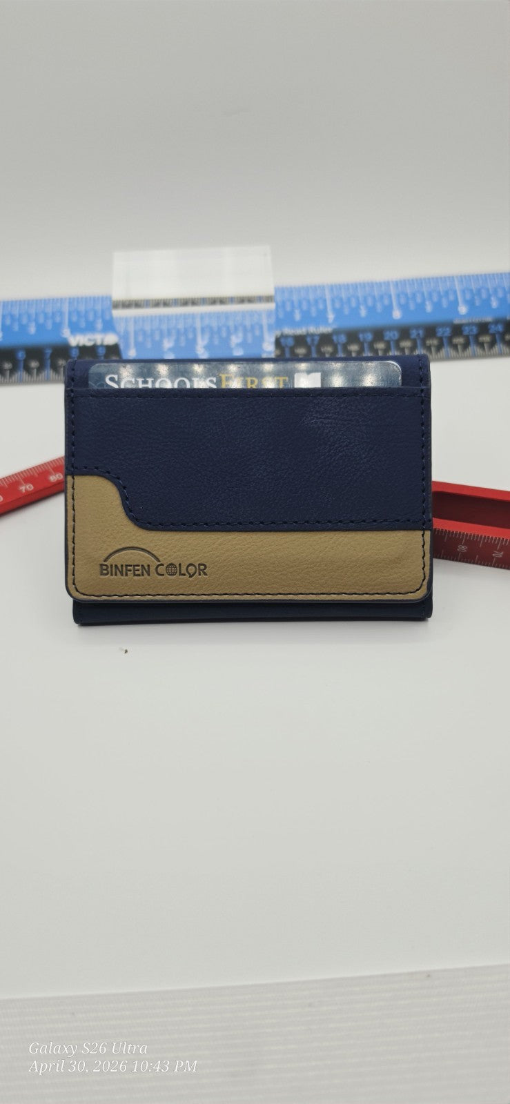 BINFEN COLOR Men's Trifold Wallet Colorblock Blue/Beige, Logo, Credit Card