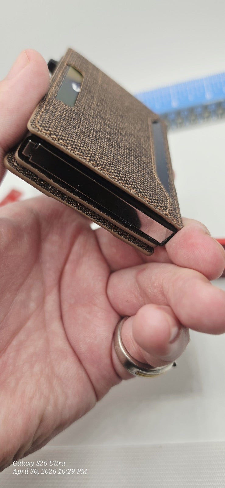 SUTEN Brown Slim Fold Men's Wallet Card Holder Logo Accent, Credit Card Slots