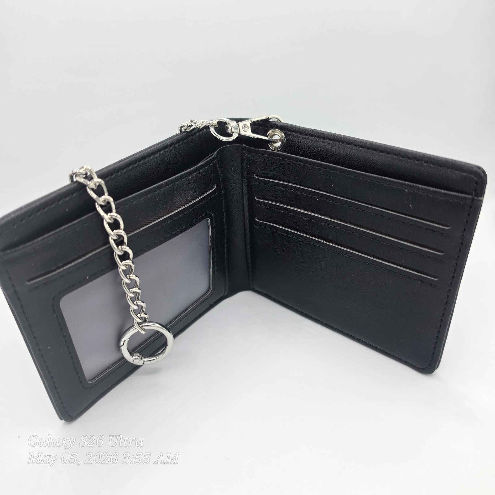 baellerry Black Men's Bifold Wallet w Chain Key Ring ID Window Card Slots