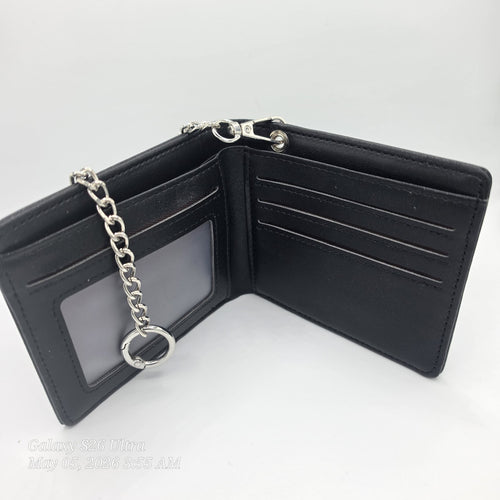 baellerry Black Men's Bifold Wallet w Chain Key Ring ID Window Card Slots