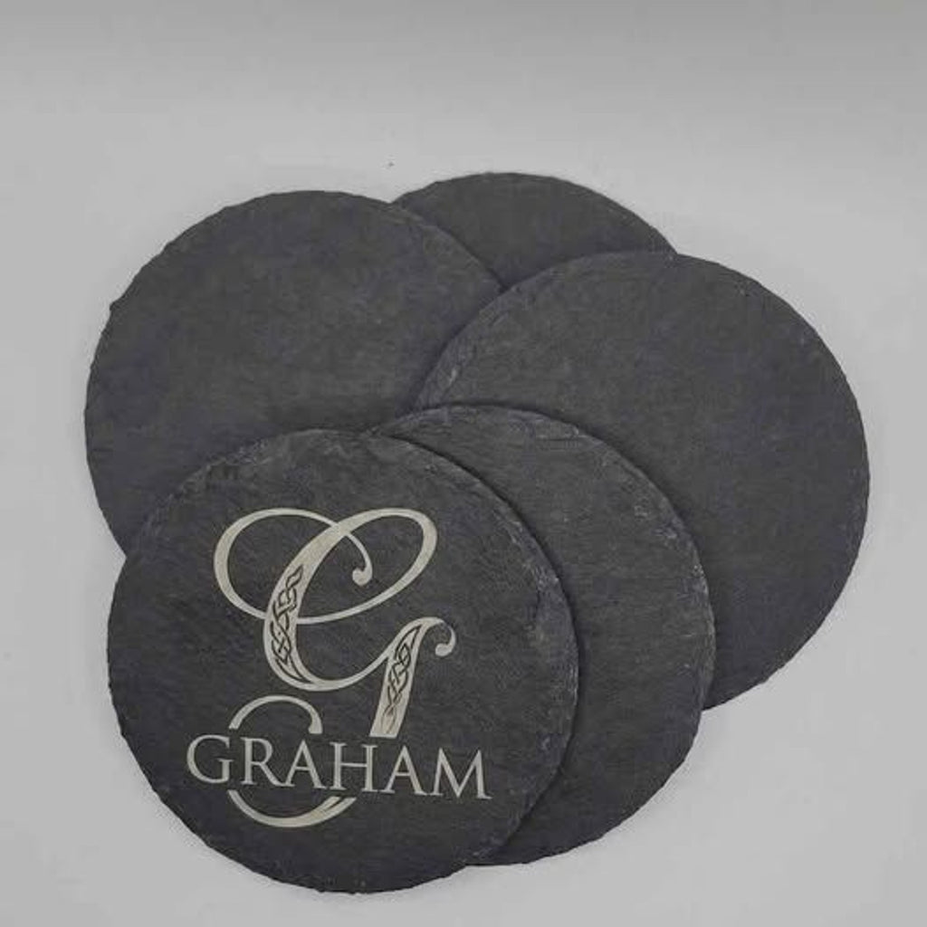 Set of 4 personalized slate coaster with your last name or image of choice laser
