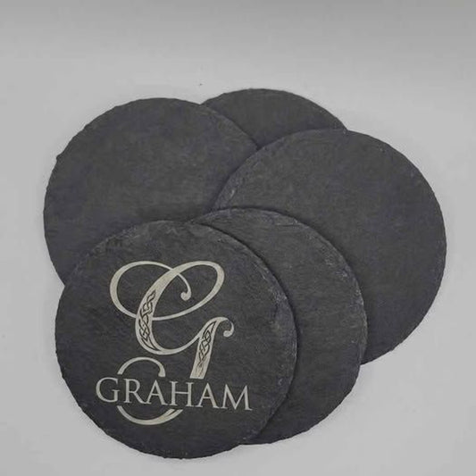 Set of 6 Personalized Laser Engraved Slate Coasters