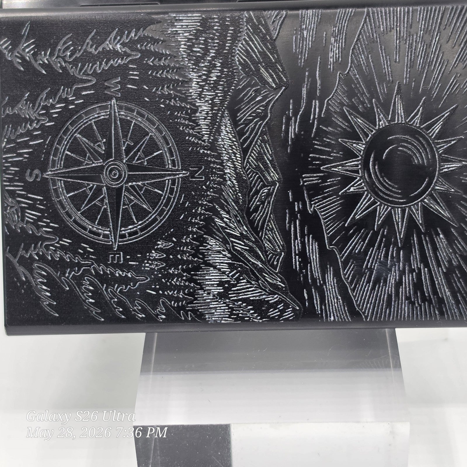 Black Folding Cardholder w/ Laser engraved Compass Sun Mountains esign