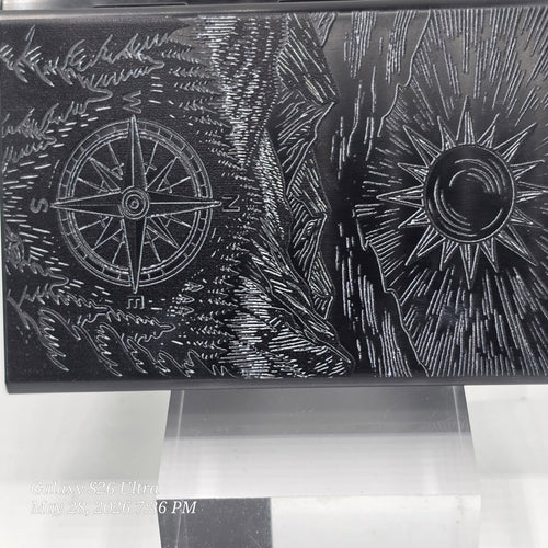 Black Folding Cardholder w/ Laser engraved Compass Sun Mountains esign